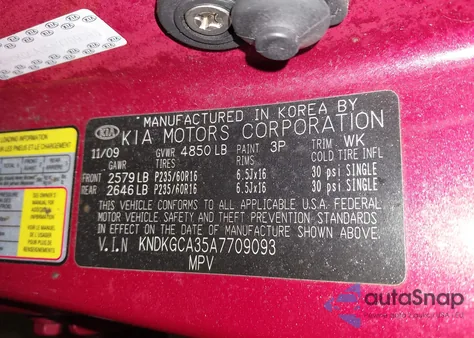 2010 Kia Sportage Lx V6 z USA, uszkodzony, nr VIN KNDKGCA35A7709093